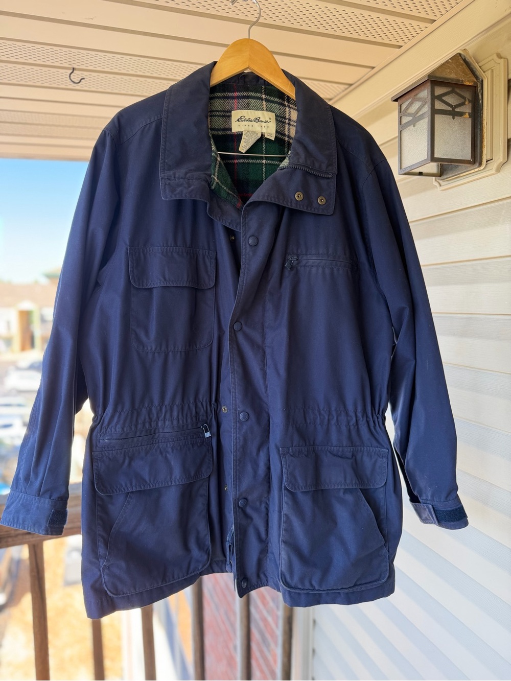 Eddie Bauer Navy Field Jacket with Plaid Lining